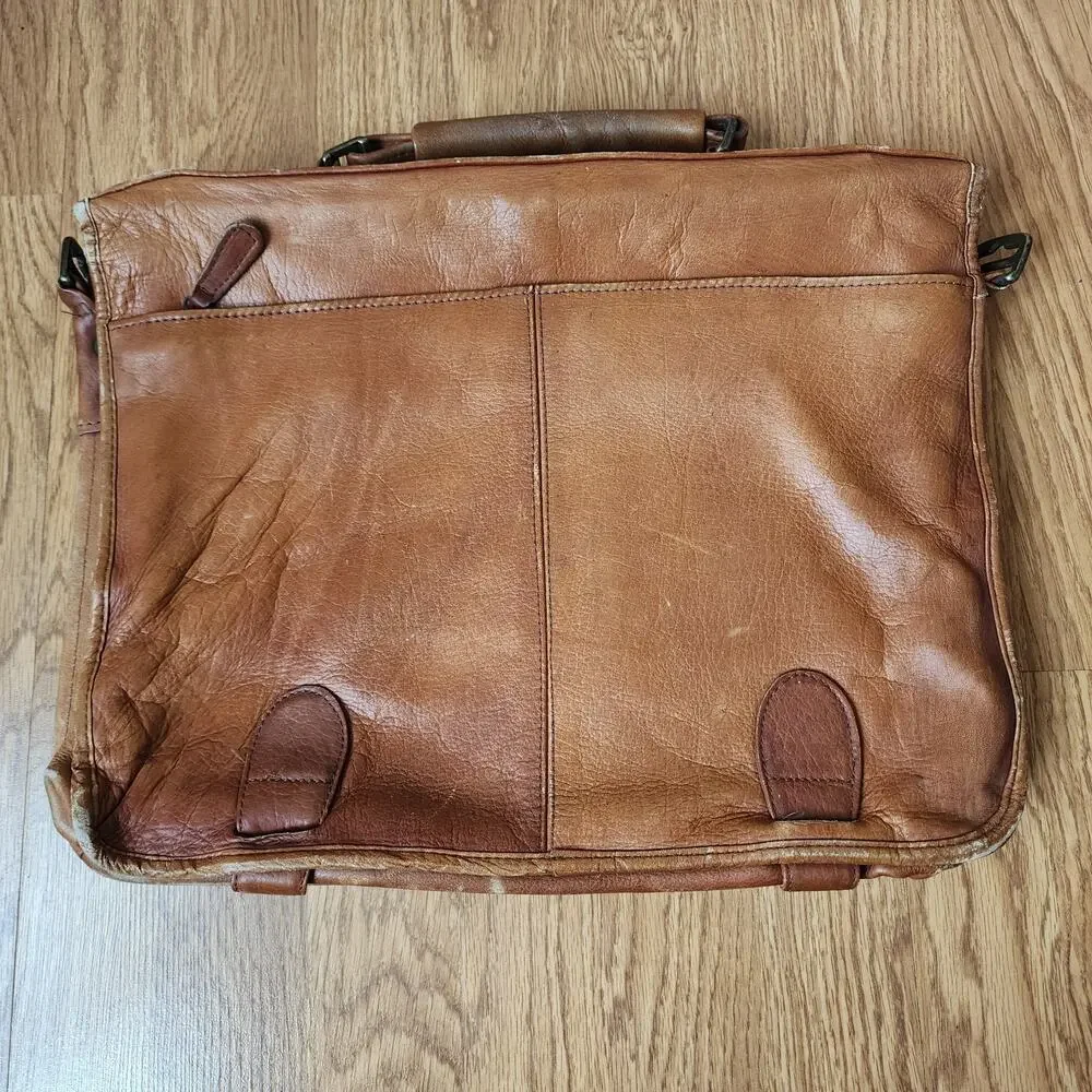 Vintage Leather Messenger Bag Laptop Satchel Brown Briefcase Handle 15